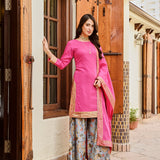 PINK MULMUL KURTA , CHANDERI FLAIR PANTS AND COTTON MULMUL ODHANI