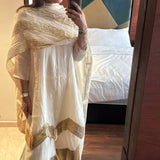 Cream Avni Chandheri Kurta, Palazzo Pants & Odhani Set of Three