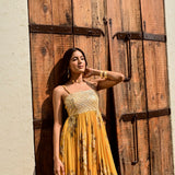 MUSTARD IFAT CAPE AND MAXI DRESS SET 