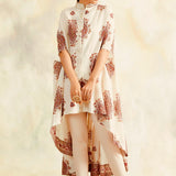 BEIGE BLOCK PRINT MIHIKA TOP AND TULIP PANTS SET OF TWO