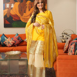 TANAAZ DOSHI | ADIVA PURE CHANDERI KURTA , SHARARA AND ODHANI SET OF THREE