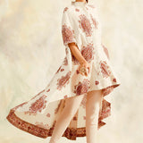 BEIGE BLOCK PRINT MIHIKA TOP AND TULIP PANTS SET OF TWO