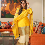 TANAAZ DOSHI | ADIVA PURE CHANDERI KURTA , SHARARA AND ODHANI SET OF THREE