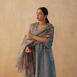 Grey Floral Silk Chandheri Odhani