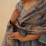 Grey Floral Silk Chandheri Odhani