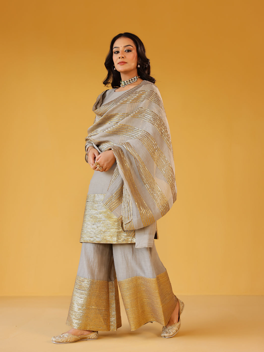 GREY ADIVA KURTA, PANTS,DUPATTA |  SET OF THREE