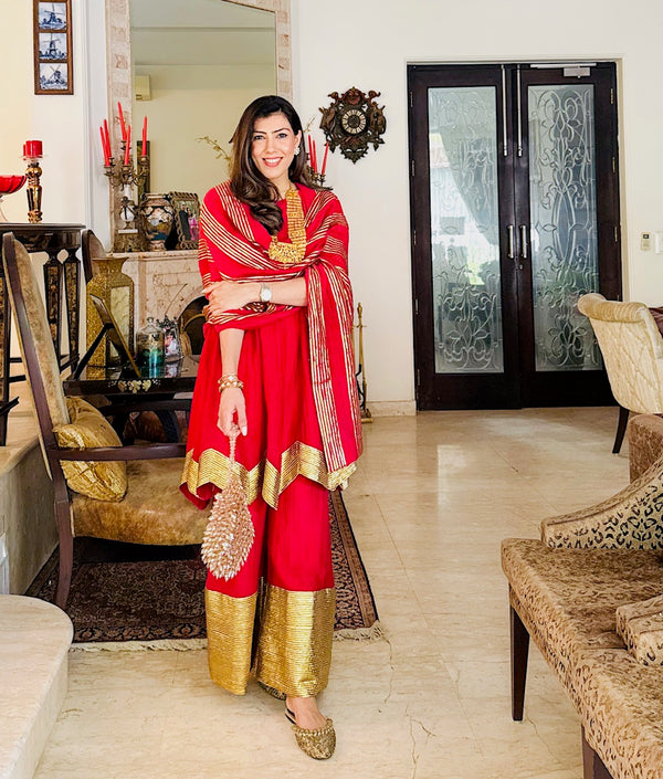 DIVIYA KAPOOR | RED AVNI ,KURTA, SHARARA  , DUPATTA | SET OF THREE
