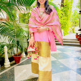DIVYA KAPOOR |BLUSH PINK ADIVA CHANDHERI KURTA, SHARARA & ODHANI I SET OF THREE