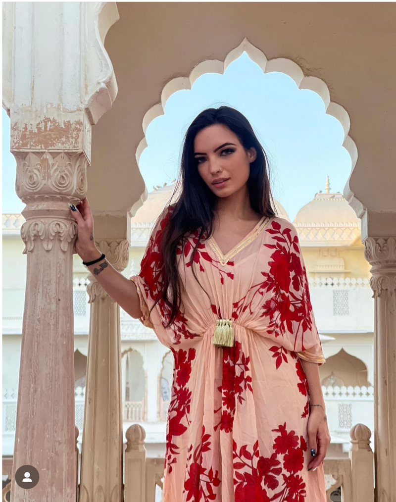 Red kaftan dress sales