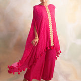 WATERMELON PINK BANDHANI KAI CAPE AND PANTS SET OF 2