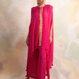 WATERMELON PINK BANDHANI KAI CAPE AND PANTS SET OF 2