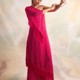 WATERMELON PINK BANDHANI SABA ONE SHOULDER DRESS AND PANTS SET