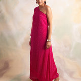 WATERMELON PINK BANDHANI SABA ONE SHOULDER DRESS AND PANTS SET
