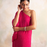 WATERMELON PINK BANDHANI SABA ONE SHOULDER DRESS AND PANTS SET