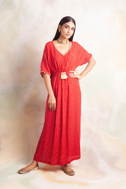 TOMATO RED BANDHANI MASHA KAFTAN