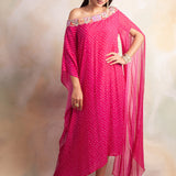 PINK BANDHANI RIMI OFF SHOULDER DRESS