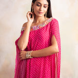 PINK BANDHANI RIMI OFF SHOULDER DRESS