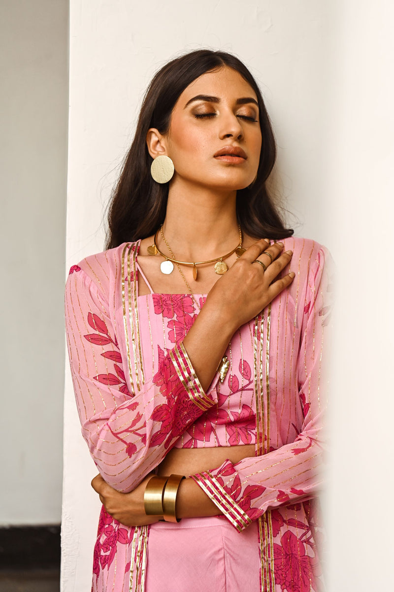 NAAZ CAPE, CROP TOP WITH FLAIR PANTS