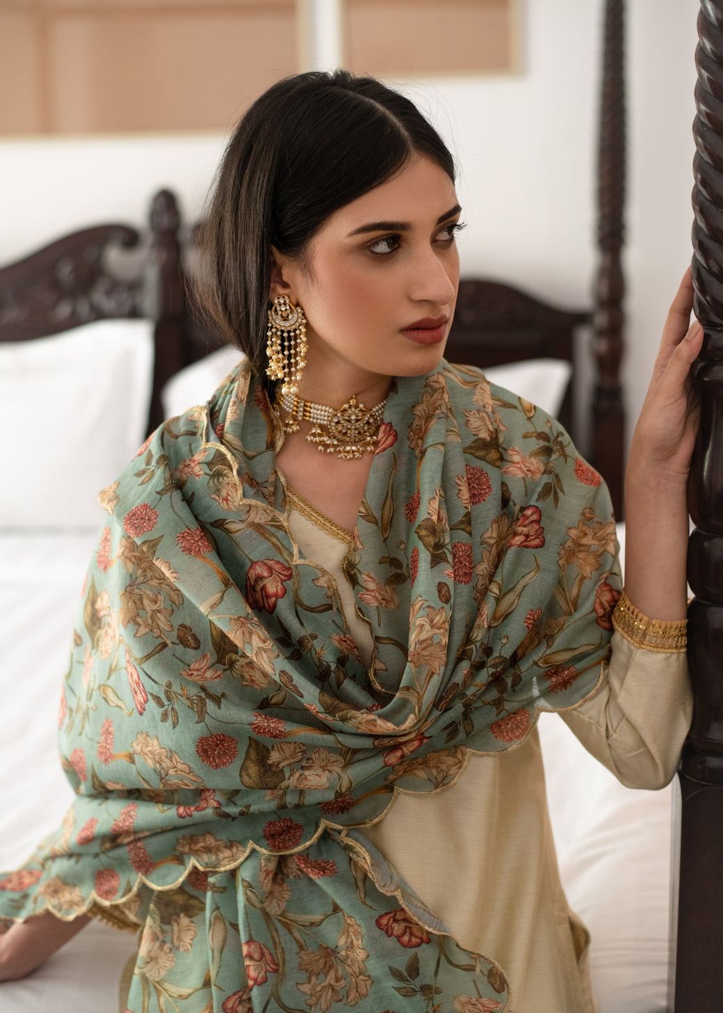 CREAM PAL KURTA, PANT,DUPATTA | SET OF THREE