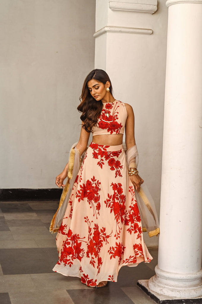 Party Wear Traditional Crop Top Lehenga Red 2021 [Trending]