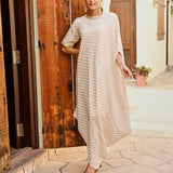 BEIGE AND GOLD ZIVA COWL DRESS