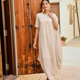 BEIGE AND GOLD ZIVA COWL DRESS