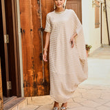 BEIGE AND GOLD ZIVA COWL DRESS