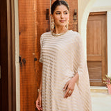 BEIGE AND GOLD ZIVA COWL DRESS