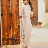 BEIGE AND GOLD ZIVA COWL DRESS