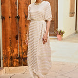 BEIGE AND GOLD ZIVA COWL DRESS
