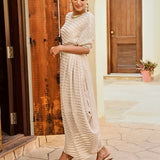 BEIGE AND GOLD ZIVA COWL DRESS
