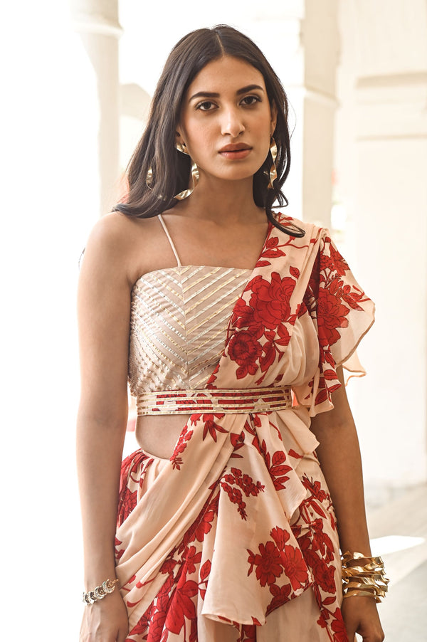 ISHNA  CROP TOP,SAREE & BELT | SET OF THREE