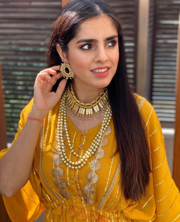 SHARNAMLI MEHRA | MUSTARD KAFTAN AND PANTS | SET OF TWO